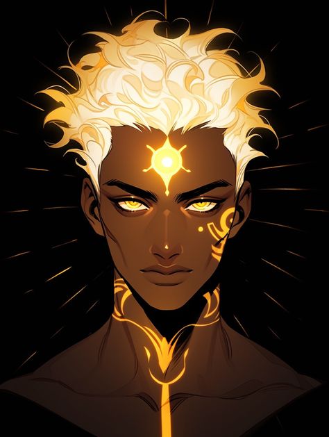 Sun Magic Art, Sun Based Character Design, Male Aasimar Character Design, Sun God Character Design, God Character Design Male, Sun Character Design, Sun God Art, Dnd Angel, Sky Character