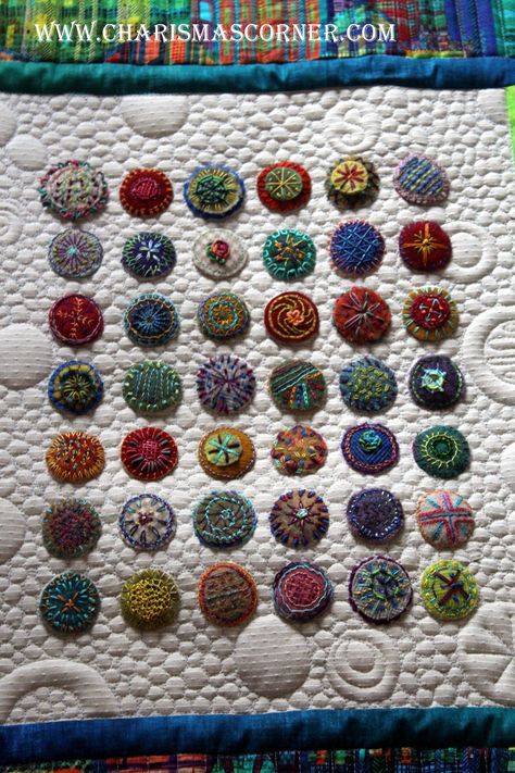 Wool Penny Embroidery, Sue Spargo Toned Down Circles, Felt Pennies, Penny Projects, Wool Pennies, Penny Art, Circle Embroidery, Sue Spargo, Wool Work