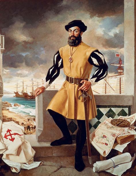 Ferdinand Magellan was the first person to lead an expedition around the entire world.  In 1519, he and his crew set sail from Spain, went down around around South America, then crossed the Pacific Ocean to the Philippines.  There, Magellan was seen by the native Filipinos as a threat and was killed.  Still, his crew continued across the Indian Ocean, around Africa, and back to Spain. Ferdinand Magellan, The First, Ships, The World