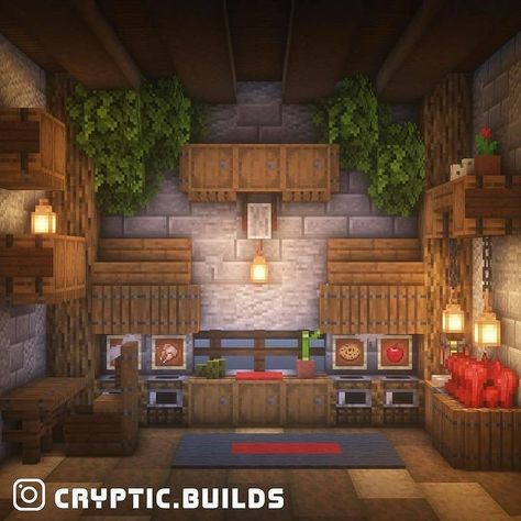 Smelting Room Minecraft Ideas, Bakery Kitchen Minecraft, Mincraft Idea Cafe, Farmhouse Interior Minecraft, Minecraft Cottage Inside, Minecraft Utility Room, Minecraft Survival Interior Design, Minecraft House Kitchen Ideas, Minecraft Observatory Interior