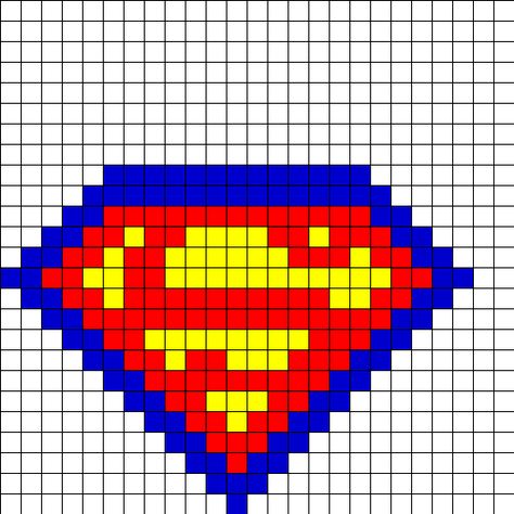 Superman Fusebead Perler Bead Pattern | Perler Bead Patterns | Characters Fuse Bead Patterns Perler Sprites, Perler Beads Ideas, Modele Pixel Art, Fuse Bead Patterns, Motifs Perler, Pixel Crochet, Superman Logo, Hama Beads Patterns, Pola Kristik