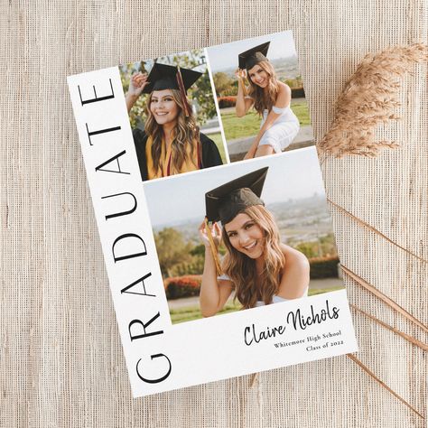 Graduation Invitation Cards, 3 Photo Collage, Graduate College, Graduation Templates, Invitation Photo, Grad Announcements, Photo Simple, Grad Invitations, Thank You Card Design