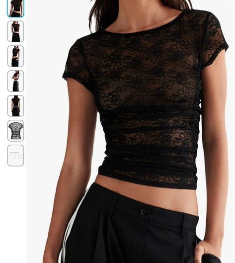 Tops Transparentes, Y2k Outfit Ideas, Cropped Tee Shirt, Lace Tshirt, Mesh T Shirt, Fashion 2024, Lace Crop Tops, Floral Crop Tops, Lace Fashion