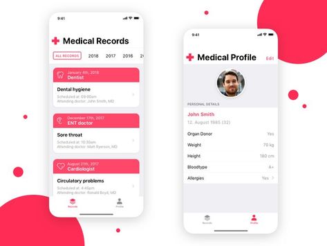 Medical Records Concept App by Constantin Health App Design, Medical Binder, Ent Doctor, Medical App, Wireframe Design, Medical Icon, Binder Organization, Health App, Organization Printables