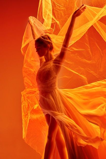 Orange Ballet Aesthetic, Dancer In Spotlight, Woman Dancing Photography, Ballet Dancer Aesthetic, Cool Dance Poses, Dance Photoshoot Ideas, Contemporary Dance Photography, Dancer Photo, Creative Photoshoots