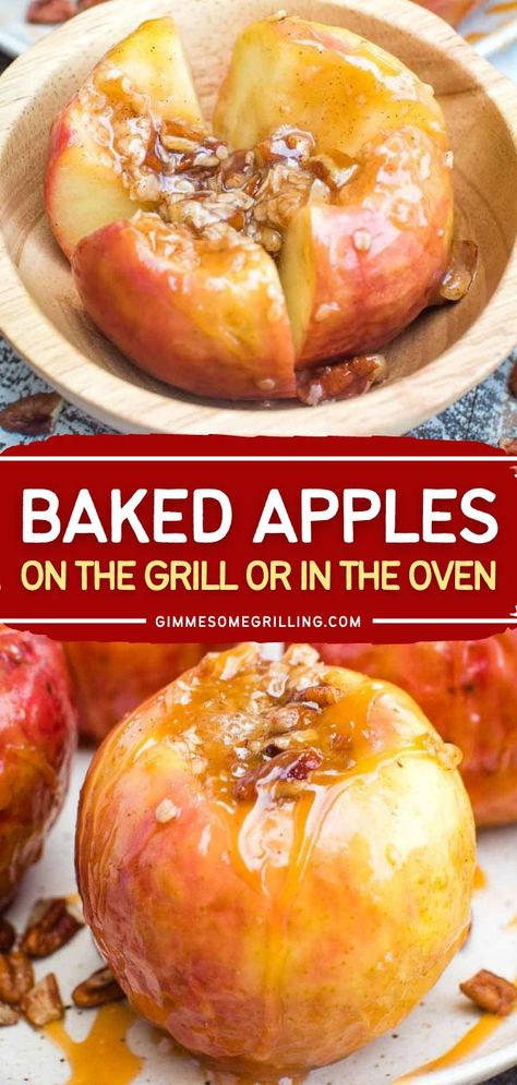 Want to try some new summer desserts? Have these apples on the grill or in the oven! It is made with tender, luscious apples and topped with an oatmeal streusel. Don't forget to serve your Campfire Apple Crisp Foil Packets with ice cream! Also great as one of your 4th of July desserts! Fall Dinner Recipes Grill, Grilled Apples, Fall Favorite Desserts, Easy Baked Apples, Oatmeal Crumble, Baked Apple Dessert, Baked Apple Recipes, Blackstone Recipes, Grilled Desserts