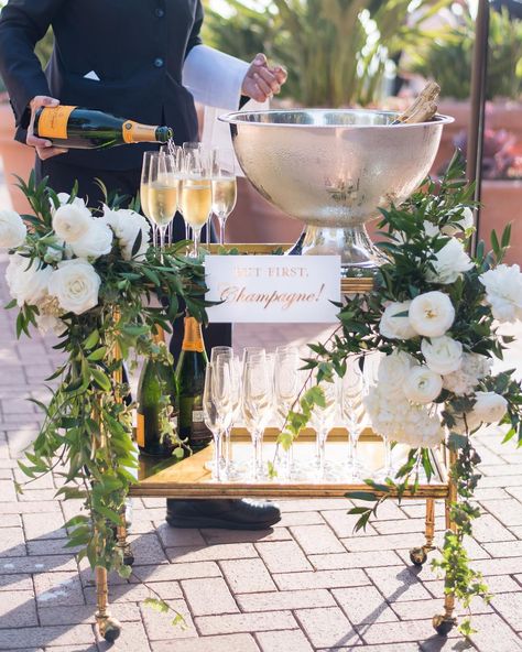 Jeannie Savage on Instagram: “BUT FIRST, Champagne! 🍾 Then wedding ceremony for #ForeverFrancescon @revelryeventdesign @matiasdoorn @revelrymilana @cordiallycouture…” Champagne Station, But First Champagne, Pelican Hill Wedding, Pelican Hill, Cocktail Wedding Reception, Engagement Party Wedding, Champagne Wedding, Wedding Cocktails, Wedding Ceremony Decorations