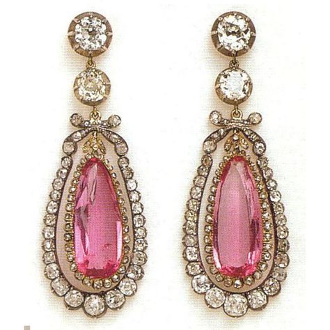 Swedish Pink Topaz Demi-Parure Earrings of Victoria of Baden ❤ liked on Polyvore featuring jewelry, earrings, accessories, joias, pink topaz jewelry, pink topaz earrings and earring jewelry Edible Gemstones, Pink Topaz Jewelry, Swedish History, Preppy Pinterest, Swedish Jewelry, Pink Topaz Earrings, Pink Diamond Earrings, Royal Pink, The Bling Ring