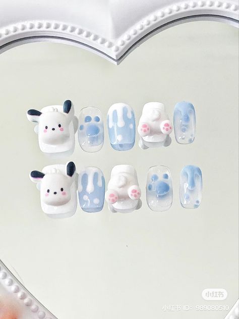 Pochacco Nails, Butterfly Nail Designs, Unique Nail Art, Sanrio Pink, Fake Nails Designs, Asian Nails, Hello Nails, Hippie Nails, Cute Simple Nails