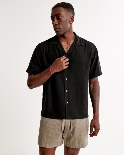 Men's Camp Collar Summer Linen-Blend Shirt | Men's Tops | Abercrombie.com Abercrombie Outfits, Mens Outfit Inspiration, American Clothing, Summer Linen, Men's Tops, Mens Fashion Summer, American Apparel, Mens Summer, Abercrombie Fitch