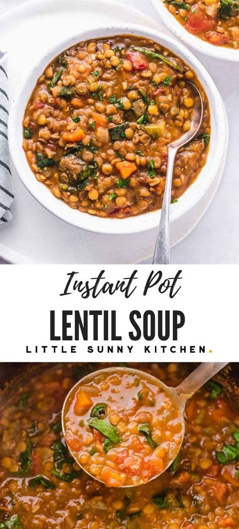 Lentil Soup Recipe Healthy, Mediterranean Lentil Soup, Instapot Soup Recipes, Instant Pot Lentil Soup, Lentils Instant Pot, Easy Lentil Soup, Mediterranean Soup, Little Sunny Kitchen, Sunny Kitchen