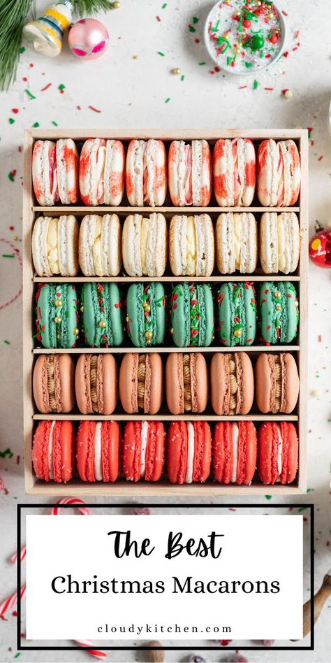 Christmas Macaron, Cloudy Kitchen, Kue Macaroon, Macaron Boxes, Christmas Foods, Macaroon Recipes, Macaron Recipe, Ultimate Christmas, Gel Food Coloring