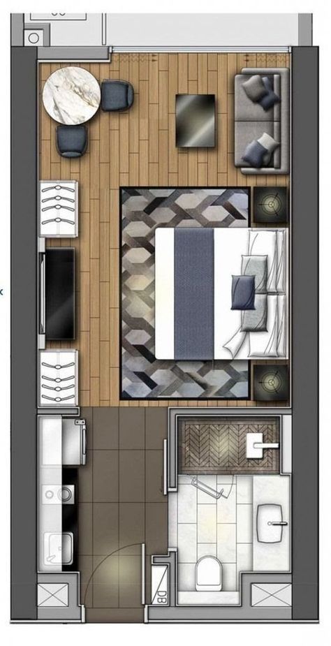 Hotel Room Plan, Hotel Room Design Plan, Apartemen Studio, Studio Apartment Floor Plans, Hotel Bedroom Design, Living Room Floor Plans, Hotel Floor Plan, 3d Sketch, Hotel Floor