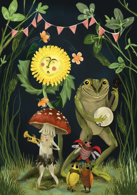 Frog Illustration, Mushroom Art, Whimsical Illustration, Ethereal Art, Funky Art, Whimsical Art, Frogs, Painting Inspiration, Animal Art