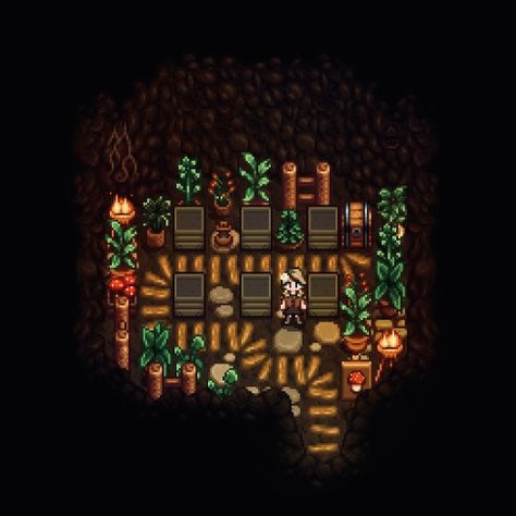 My Stardew Valley mushroom cave (no mods) Stardew Valley Farm No Mods, Stardew Valley Fruit Bat Cave Ideas, Stardew Valley Mushroom Cave Design, Bat Cave Stardew Valley, Stardew Valley Vanilla Design, Stardew Valley Farm Design Ideas, Stardew Cave Design, Stardew Valley Cave Design, Stardew Valley Decorating The Town