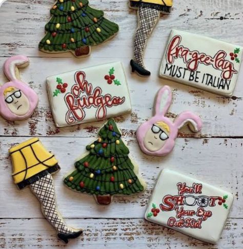 Christmas Story Cookies, Christmas Sugar Cookie Designs, Cookies Decorated With Royal Icing, Custom Sugar Cookies, Shark Cookies, Sugar Cookie Designs, Royal Icing Decorations, Christmas Tree Cookies, Polymer Clay Ornaments