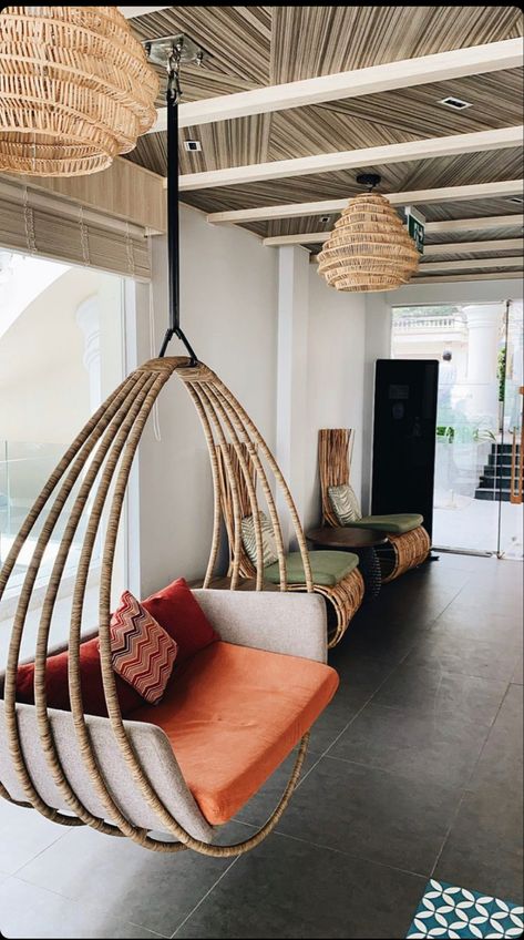 Wooden Partition Design, Hanging Chairs, India Home Decor, Back Deck Decorating, Small Deck Decorating Ideas, Deck Decorating Ideas, Decorating Ideas On A Budget, Small Deck, Small Balcony Decor