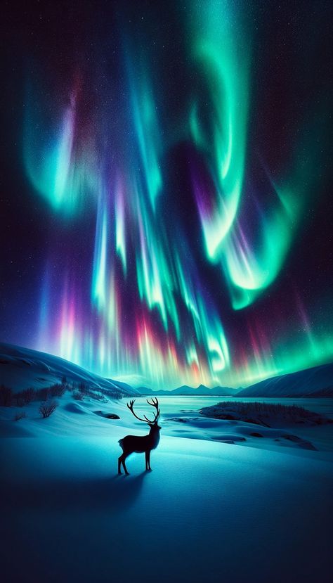 Christmas Phone Wallpaper Backgrounds, Northern Lights Wallpaper, Reindeer Silhouette, Christmas Wallpaper Backgrounds, Aurora Borealis Northern Lights, Snowy Forest, Polar Light, Christmas Phone Wallpaper, Night Landscape