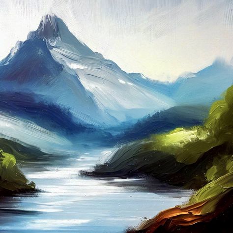 Mountain Lake Painting Acrylic, Mountain Lake Landscape Painting, Rocky River Paint, Abstract Art Mountain River, Montana Landscape Painting, Bible Painting, Winding River, Mountain Landscape Painting, Fall Canvas