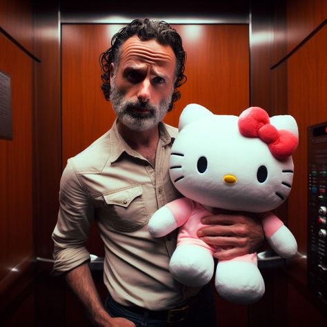 Twd Hello Kitty, Twd Profile Picture, Rick Grimes Pfp, Eugene Twd, Rick Grimes Funny, Twd Pfp, Hello Kitty Plushie, Twd Funny, Twd Memes