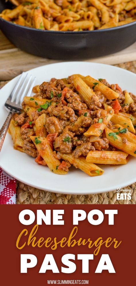 Noom Meals, Recipes Using Pasta, Slimmers World Recipes, Sw Meals, Cheeseburger Pasta, One Pot Pasta Recipes, Pot Dinners, Mince Recipes, Delicious Pasta