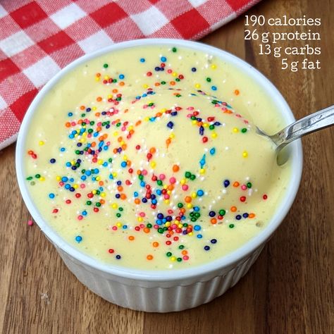 Homemade Protein Pudding, How To Make Protein Pudding, Birthday Cake Protein Ice Cream, Protein Powder Bowls, Protein Pudding Fairlife, Frozen Protein Pudding, Devotion Angel Food Cake Protein Powder Recipes, Birthday Cake Protein Pudding, Pudding Protein Recipes