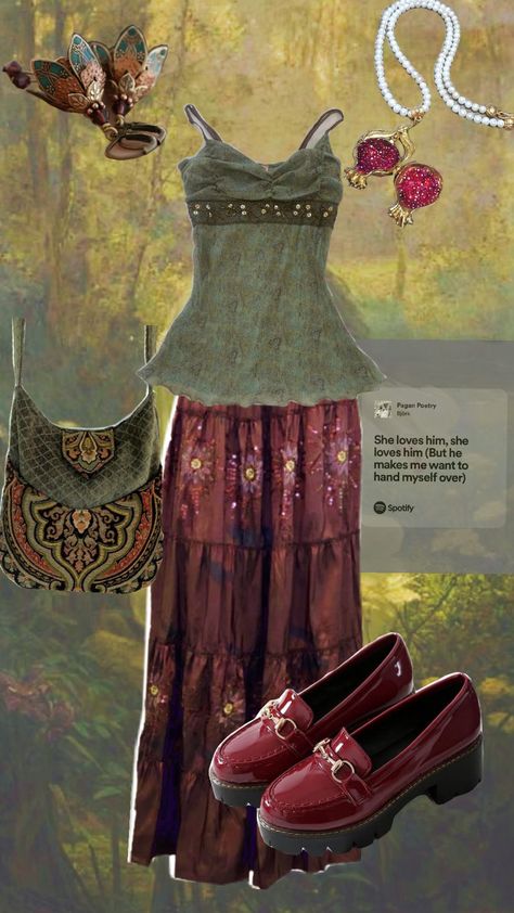 Persephone inspired outfit⚘️ #outfit #outfitinspo #persephone #mythology Persephone Clothes Aesthetic, Persephone Inspired Dress, Persephone Outfit Ideas, Hadestown Outfit, Persephone Inspired Outfit, Persephone Aesthetic Outfit, Greek Mythology Outfits, Persephone Outfit, Persephone Mythology