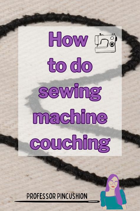 Couching is a form of embellishment that describes when a trim, such as cording, is stitched onto the right side of the fabric. It can be used in embroidery but it's free style motion also makes its way to garments and home decorating projects. It can be easily done on your sewing machine too. This video demonstration breaks down sewing machine couching and shows how you can do simple and beautiful designs. #sewing #sew #diyembellish #sewingarts #fiberart #diysew #machinecouching Couching With Sewing Machine, Using Decorative Sewing Machine Stitches, Yarn Couching Machine Embroidery, How To Sew Felt With Sewing Machine, Couching Embroidery Design, Handy Stitch Sewing Machine, Yarn Couching, Embroidery Couching, Free Motion Sewing