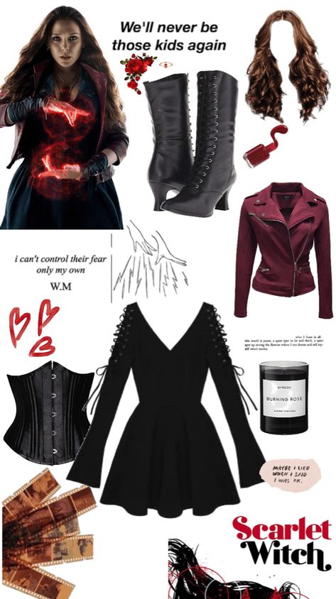 Scarlet Witch Age Of Ultron Outfit, Diy Wanda Costume, Wanda Maximoff Aesthetic Outfit, Diy Marvel Costumes For Women, Natasha Romanoff Inspired Outfits, Wanda Maximoff Outfit Ideas, Avengers Costumes For Women, Wanda Maximoff Inspired Outfits, Wanda Maximoff Outfit