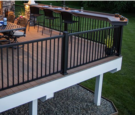 Black Railing, Metal Deck Railing, Aluminum Railing Deck, Patio Railing, Deck Remodel, Deck Railing Design, Metal Deck, Deck Colors, Patio Deck Designs