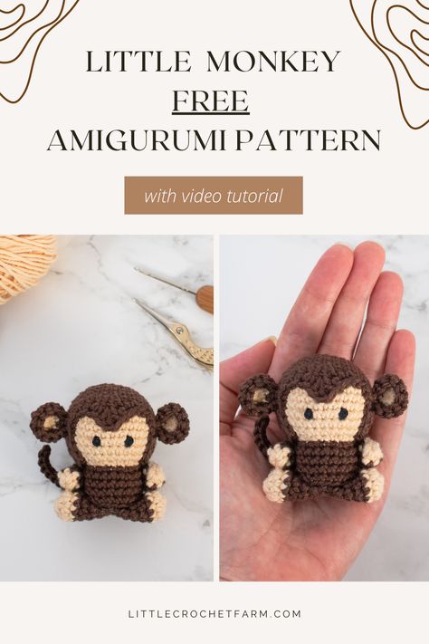 Mini Monkey Crochet Pattern Free, Mini Monkey Crochet, Fast Easy Crochet, Crocheted Monkey Pattern Free, Lion Crochet Pattern Free Amigurumi, Free Monkey Crochet Pattern, Monkey Amigurumi Free Pattern, Monkey Crochet Pattern, Monkey Amigurumi