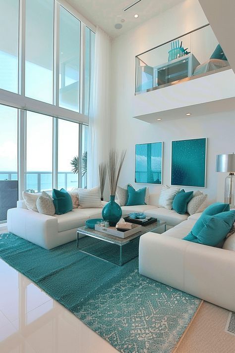 Aqua Living Room Decor Turquoise, Turquoise Walls Living Room, Aqua Living Room Decor, Aqua Living Room, Blue And Green Living Room, Turquoise Living Room Decor, Living Room Turquoise, Teal Living Rooms, Green Living Room