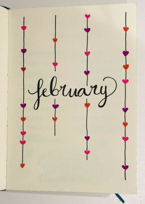 February Reading Journal, February Dot Journal Ideas, February Journal Page, Journal Decoration Ideas Notebooks, Bulett Journal Ideas February, February Journal Cover, Febuary Spreads Bullet Journal, February Drawings, February Title Page