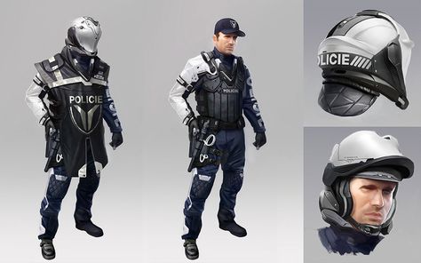 Prague Police character concept art from Deus Ex: Mankind Divided #art #illustration #artwork #gaming #videogames #gamer #conceptart #gameart Police Art, Deus Ex Mankind Divided, Futuristic Armour, Combat Armor, Future Soldier, Police Uniforms, Cyberpunk Character, Suit Of Armor, Ex Machina