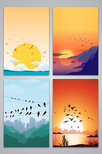 Bird Drawing Background, Bird Landscape Painting, Bird Abstract Art, Background Images For Drawing, Retro Drawing Ideas, Canvas Art Painting Landscape, Landscape Illustration Minimalist, Simple Landscape Art, Silhouette Painting Ideas