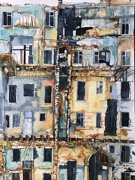 Watercolour. Derelict Buildings Art, Urban Decay Art, Decay Art, Buildings Art, Buildings Artwork, Derelict Buildings, Art Alevel, Art 2024, Building Drawing