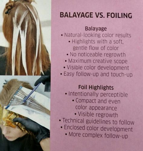 Wella initiatives on #balayage VS #foiling Baylage Vs Highlight, Bayalage Vs Highlights, Balayage Sectioning, Foils Vs Balayage, Hair Education, Nails Health, Foil Highlights, Balayage Technique, Hair Color Formulas