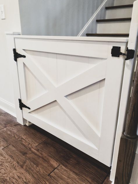 DIY Farmhouse Gate — GHD Diy Stairs Gate, Stair Gate Diy, Wood Baby Gate, Farmhouse Gate, Stairs Gate, Dog Gates For Stairs, Diy Dog Gate, Barn Door Baby Gate, Diy Gate