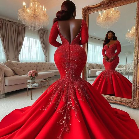 Nanice Weddings | Wedding dresses in Accra | 😩🤩 RED NEEDS NO INTRODUCTION!!!! 😩😍😍.! Who LOVES RED???🌟 #bridalmagic💕🥰❤️ 😍To custom any of these designs, contact our team of able… | Instagram Red Reception Dress Bride, Luxury Red Wedding Dress For Banquet, Luxury Red Bridesmaid Gown, Red Wedding Dress For New Year's Eve, Red Wedding Dress For New Year, Red Bridal Gown, Wedding Dress Red, Long White Wedding Dress, Gorgeous Wedding Dress Princesses