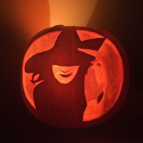 Our gorgeous Wicked themed pumpkin from this year's Halloween! Don't miss any of our pics, check out our instagram: instagram.com/todaytix Wicked Pumpkin Carving Ideas, Wicked Pumpkin, Wicked Pumpkin Carving, Wicked Painted Pumpkin, Music Pumpkin Carving Ideas, Wicked Witch Pumpkin, Witch Jack O Lantern Pumpkin Carvings, Witch Jack O Lantern, Wicked Musical