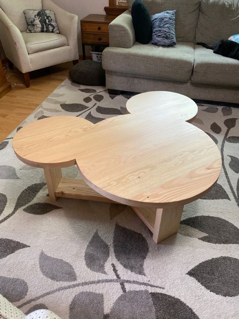 Mickey Mouse Wood Table, Disney Decor Diy Craft Ideas, Mickey Mouse Wood Projects, Mickey Mouse Furniture, Neutral Disney Home Decor, Disney Living Room Ideas, Disney Wood Projects, Disney Home Decor Ideas, Disney Room Ideas For Adults