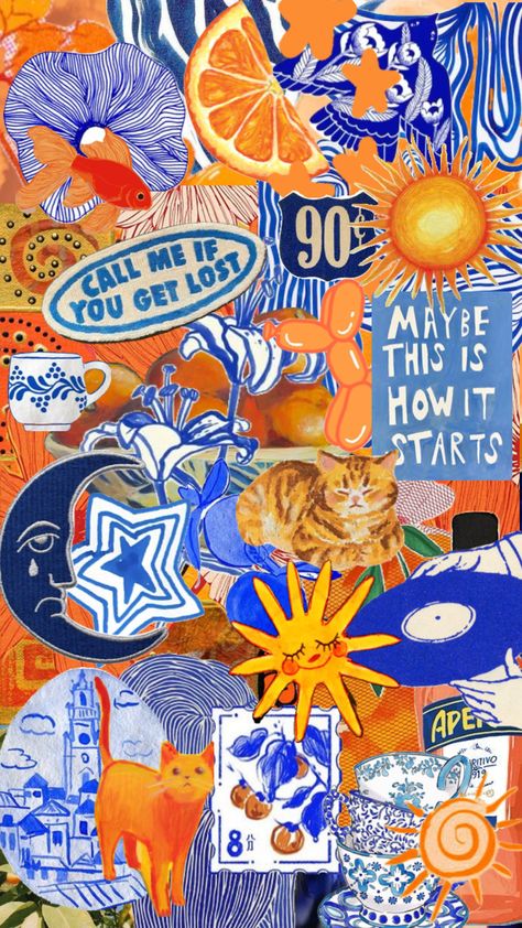 #maximalism #orange #blue #summer2024 Orange Phone, Bedroom Wall Collage, Blue Wallpaper Iphone, Iphone Wallpaper Photos, Phone Wallpaper Patterns, Orange Wallpaper, Maximalism, Cute Backgrounds, Cute Wallpaper Backgrounds