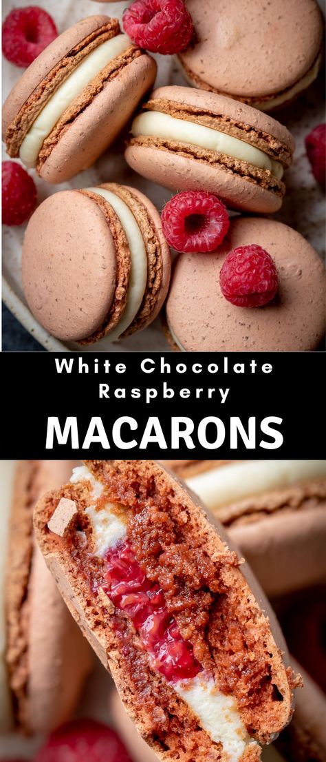 Macaroon Flavors Recipes, Macaron Flavors Ideas, Chocolate Raspberry Macarons, Fruit Macarons, Ganache Macaron, Macaroons Flavors, Easy Macaroons Recipe, Macaron Ideas, French Macaroon Recipes