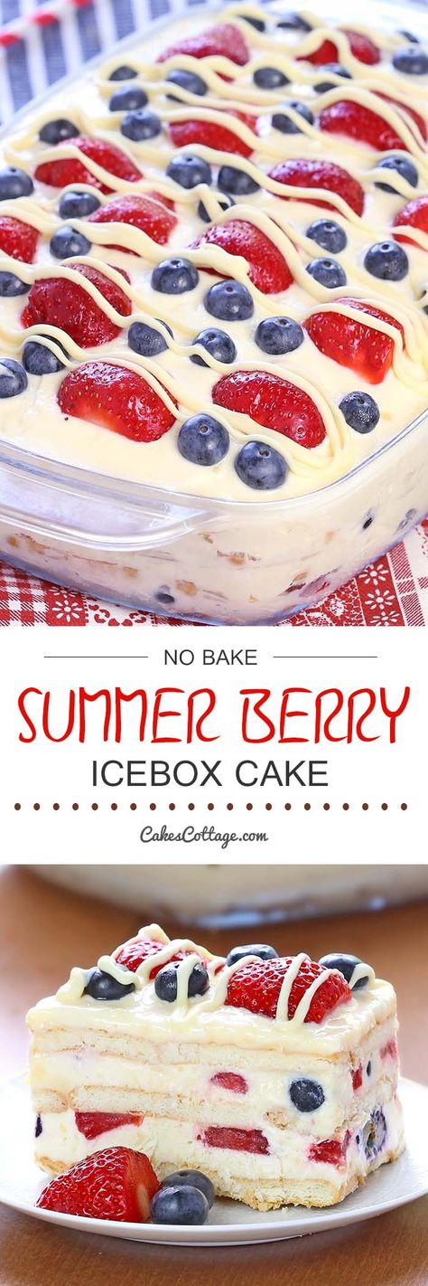 Summer Berry Icebox Cake, Berry Icebox Cake, Icebox Cakes, Easy Summer Dessert Recipes, Dessert Oreo, Coconut Dessert, Cake Delicious, Brownie Desserts, Easy Summer Desserts