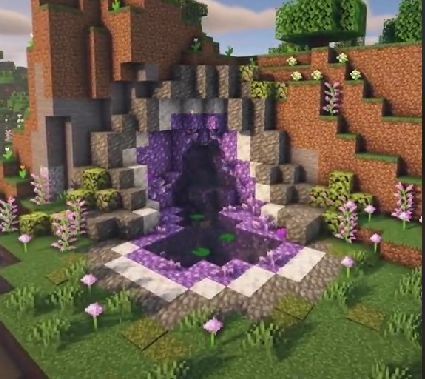 Minecraft Glowberry Ideas, Minecraft Cherry Blossom Roof, Minecraft Building Ideas List Survival, Minecraft Building Ideas Nature, Minecraft Wall Aquarium, Minecraft Twilight Forest Portal Ideas, Minecraft Lore Builds, Crystal Cave Minecraft, Minecraft Fairy Garden Ideas