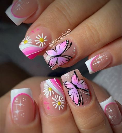 Splatter Nails, Gel Nail Art Designs, Butterfly Nail Art, Fancy Nails Designs, Cute Acrylic Nail Designs, Polygel Nails, Work Nails, Nail Supplies, Rainbow Nails