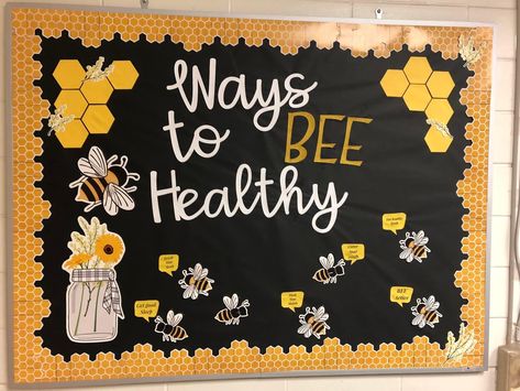 Elementary Nurse Office, School Nurse Decorations, School Nurse Elementary, Cafeteria Decorations, School Cafeteria Decorations, Cafeteria Bulletin Boards, Bee Bulletin Boards, Office Bulletin Board, Nurse Bulletin Board