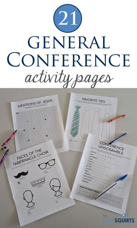 It's General Conference time. That means you definitely need to check out this 21-page general conference activity packet. It is full of awesome activities including conference bingo, crossword puzzles, favorite ties, mazes, conference cash and much more. Check it out! Kids General Conference Activities, General Conference Crafts, Lds Primary Conference Activities, Primary General Conference Packet, Conference Packets For Kids, General Conference Activities For Adults, Lds Conference Packets Free Printable, General Conference 2024 Free Printables, October 2024 General Conference