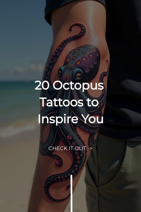 20 Octopus Tattoos to Inspire You Octopus Shoulder Tattoo For Women, Fine Line Octopus Tattoo, Ocean Tattoo Design, Nautical Sleeve, Marine Life Art, Lower Leg Tattoos, Unique Wrist Tattoos, Themed Tattoos, Traditional Tattoo Inspiration