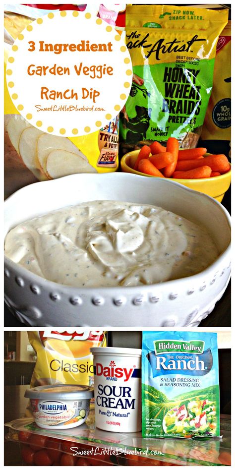 3 INGREDIENT GARDEN  VEGGIE RANCH DIP - Awesome served with chips, veggies, pretzels and more!   Simple to make...so good!! |  SweetLittleBluebird.com Finger Sandwich, Appetizers Easy Dips, Vegetable Dip, Diy Easy Recipes, Cheese Chips, Garden Vegetable, Easy Dips, Ranch Dip, Veggie Dip